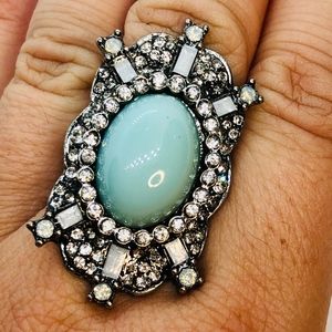 Silver and Turquoise Pave Crystal Cocktail Ring